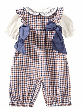 NWT Edgehill Collection Baby Girls Side-Tie Long Sleeve Plaid Romper 3M